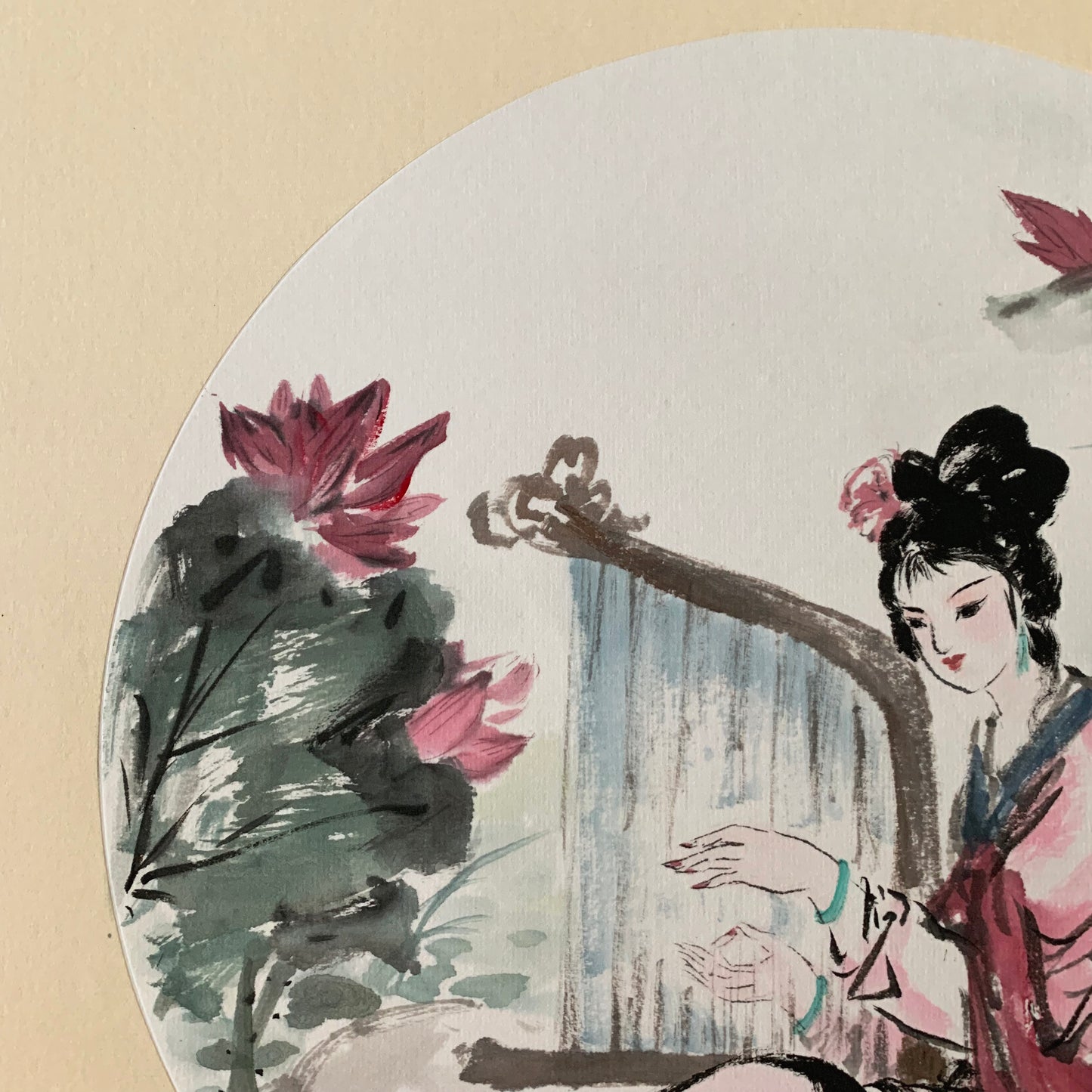 Ancient Beauty at Lotus Pond Chinese Ink Painting