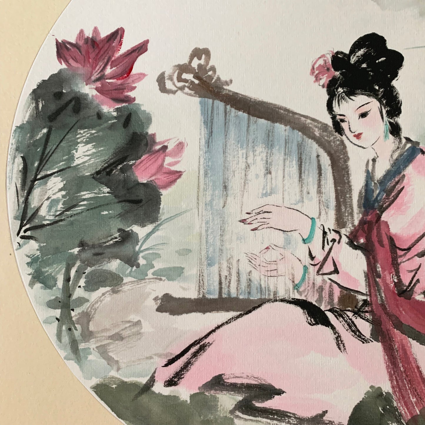 Ancient Beauty at Lotus Pond Chinese Ink Painting