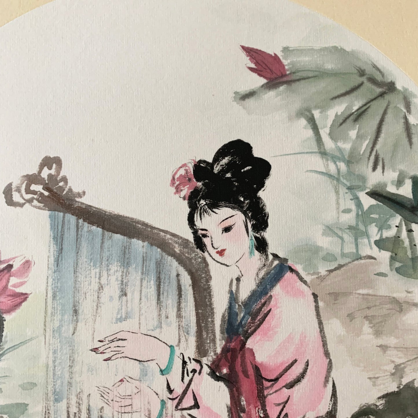 Ancient Beauty at Lotus Pond Chinese Ink Painting