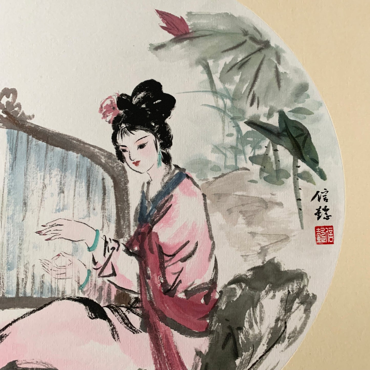 Ancient Beauty at Lotus Pond Chinese Ink Painting