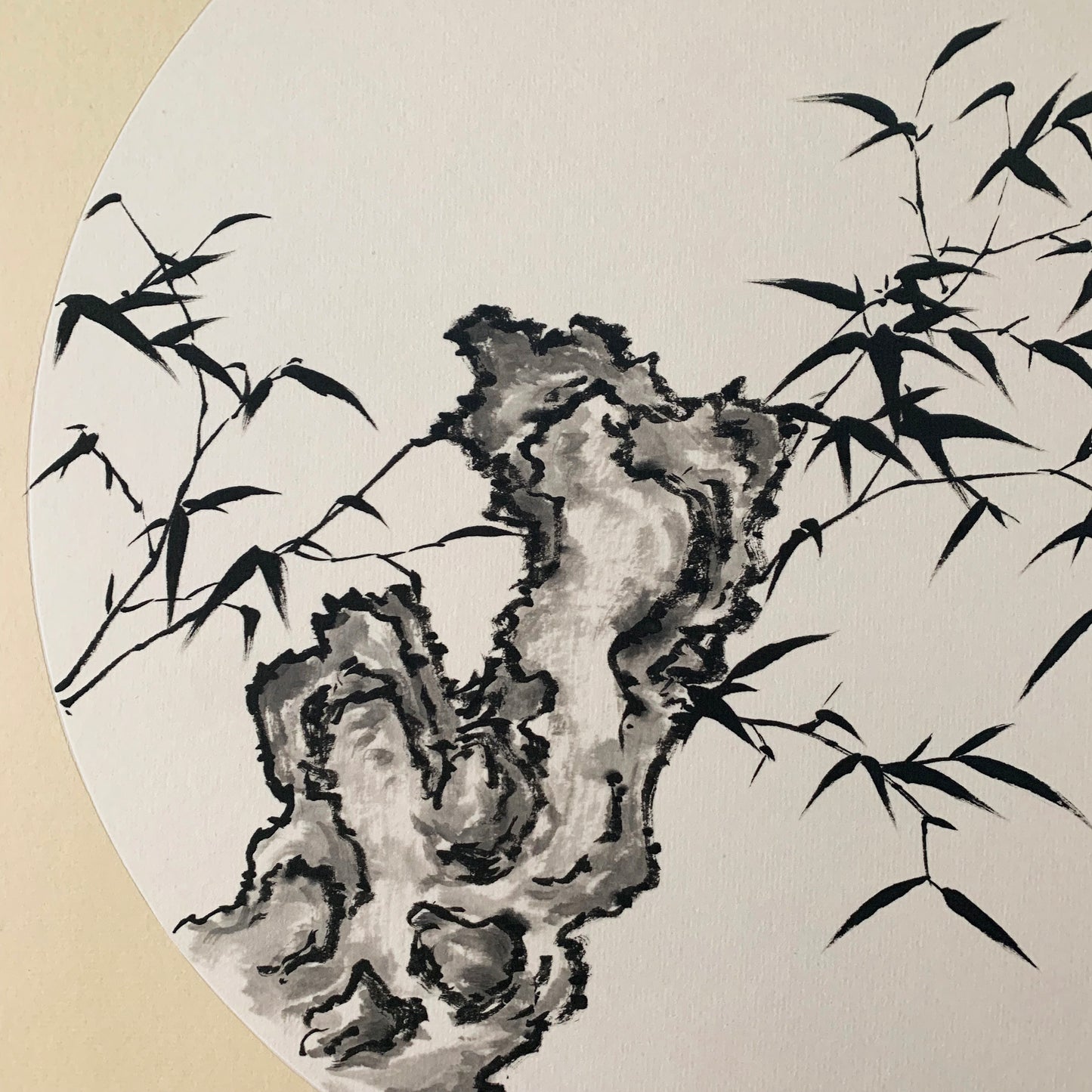 Bamboo Stone Ink and Brush Painting Asian Art