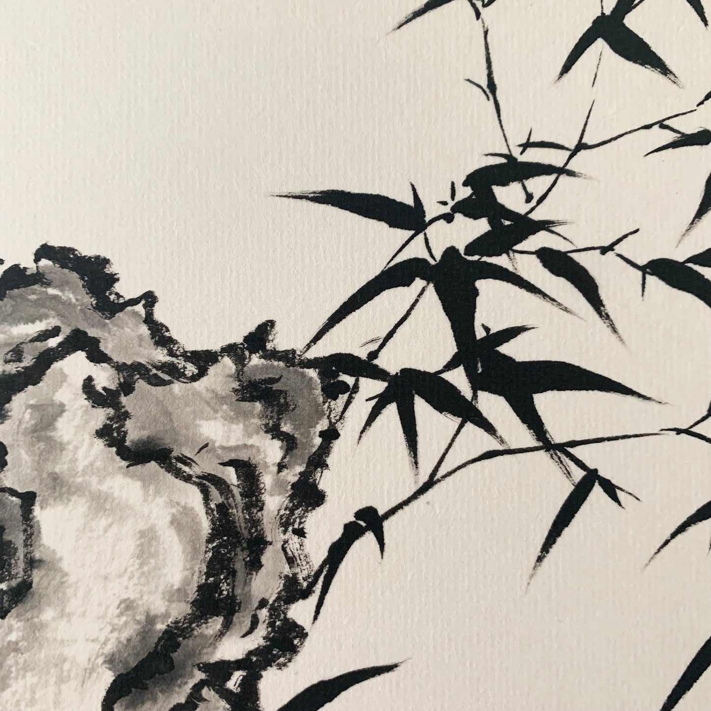 Bamboo Stone Ink and Brush Painting Asian Art